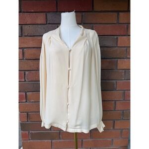 KBS‎ Kansai Yamamoto Silk Blouse Button Up V-Neck 80s 90s | Cream | Size 10